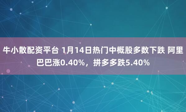 牛小散配资平台 1月14日热门中概股多数下跌 阿里巴巴涨0.40%，拼多多跌5.40%